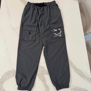 SHEIN Casual Smile Printed Drawstring Cargo Jogger Pants Mens Large Gray Utility